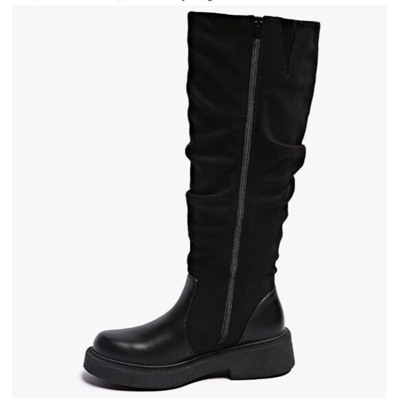 Women's Fashion Thick Heel Riding Boots Black Side Zipper Durable Elegant 7.5 - Picture 3 of 16